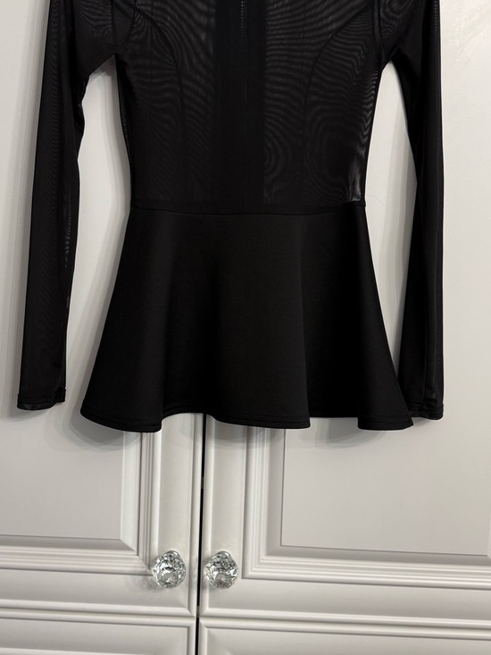 Revamped Size Small Black Mesh Zip Front Sheer Long Sleeves Flared Peplum Waist - Picture 7 of 12